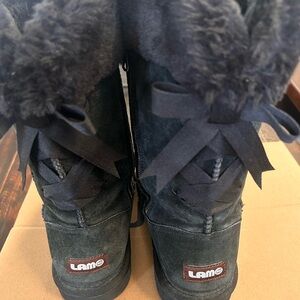 ❤️Lamo Adele ❤️Black Suede Bow Boots with Fur Trim